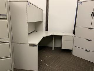 L-Shaped Work Station c/w Upper Cabinets & Drawers, 65-1/2"x 65"x  & 2-Door, 3-Drawer Storage/File Cabinet, 36"x 20"x 72".