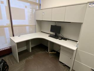 L-Shaped Work Station c/w Upper Cabinets & Drawers, 78"x 59-1/2"x 72".