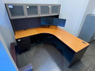 L-Shaped Work Station c/w Upper Cabinets & 2-Drawers, 71-1/2"x 71-1/2"x 65".