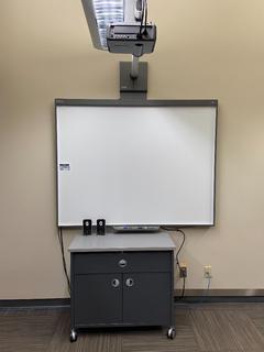 Smart Board (62-3/4"x 50") c/w V25 Projector & Storage Cabinet, 36"x 19-1/2"x 30-3/4".