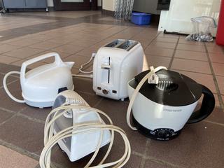 Assorted Small Kitchen Appliances c/w Kettle, Toaster, Iron/Boards, Coffee Urn, Etc.