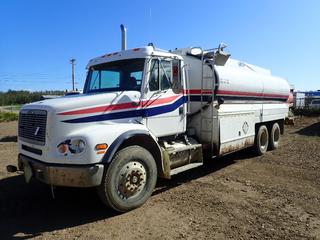 1999 Freightliner FL112 Fuel Truck C/w CAT C-12 Diesel Engine, 13-Spd Eaton Fuller Transmission, Front Axle Rating 14,000lbs, Rear Axles Rating 40,000lbs, 54000lbs GVWR, Rubber Block Suspension, 16,800L Cap. Tank, Muncie PTO, Advance Fuel Tank, Midi Com 8000 Computer Register System And Sully Intellicheck Liquid Detection Diagnostic System. Showing 048,100kms, 12,550hrs. VIN 1FVXTWDB4XHB63046