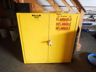 43in X 18in X 45in Justrite Flammable Liquid Storage Cabinet C/w Contents And Keys