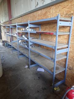 Qty Of (4) Sections Of 4ft X 18in X 6ft Shelving w/ Plywood Shelves *Note: Contents Not Included*