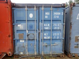 20ft Storage Container C/w Steel Table, Oil Filters, Discharge Hose, Belts, (2) Stop/Slow Signs, Survey Laths, Air Filter, CAT Parts And Seals *Note: Buyer Responsible For Load Out*
