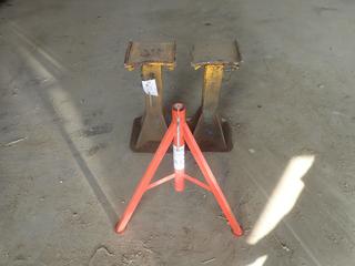 (2) Adjustable Height Stands And (1) Ridgid Pipe Stand