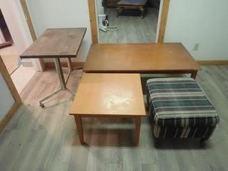 (1) Portable Table, (1) Coffee Table, (1) End Table And (1) Foot Stool