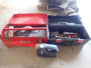 20in X 9in Beach Tool Box And 19in X 9in Tool Box C/w Contents And Portable Air Compressor