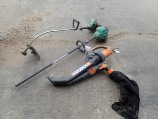 (2) Featherlite Weed Eaters C/w 120V Worx Leaf Blower *Note: Weed Eaters- Running Condition Unknown*