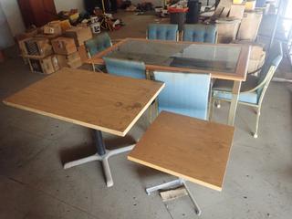 42in X 27in X 29in Table C/w 2ft X 2ft X 19in End Table, 61in X 3ft X 30in Glass Table And (6) Chairs