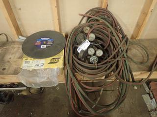 Unused ESAB Dual Shield 7100 Ultra 0.45 Welding Wire C/w Unused 14in Cut Off Disc, Acetylene Gauges And Hoses