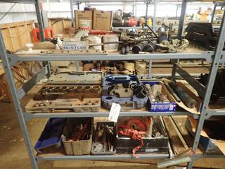 Qty Of Sockets, Grease Guns, Pneumatic Sander C/w Assorted Hand Tools And Supplies *Note: Shelving Not Included*