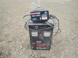 Solar Model 141-288-901 670 Fleet Battery Charger C/w Motomaster 10amp Battery Charger (No Clamps) *Note: Working Condition Unknown*