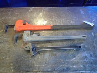 48in Drop Forged Heavy Duty Pipe Wrench C/w (1) Ridgid 36in Aluminum Pipe Wrench And (1) 24in Adjustable Wrench