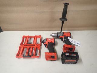 Milwaukee Fuel 18V 1/2in Drill C/w Milwaukee 18V 1/4in Impact Driver And Incomplete Drill Bit Set
