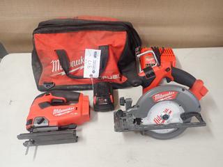 Milwaukee Fuel 18V 6 1/2in Circular Saw C/w Milwaukee Fuel 18V Jigsaw, (1) M18 Battery, (1) M12/M18 Charger And Tool Bag