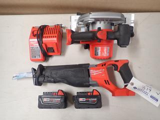 Milwaukee Fuel 18V 6 1/2in Circular Saw C/w Milwaukee 18V Reciprocating Saw, M12/M18 Charger And (2) M18 Batteries