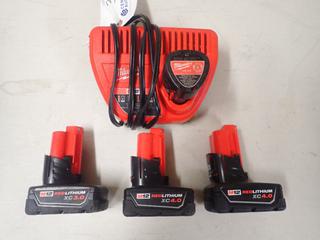 Milwaukee M12 Battery Charger C/w (4) M12 Batteries