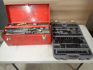 21in Toolbox C/w Contents And Mastercraft 1/4in, 1/2in And 3/8in Drive Socket Set