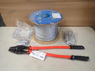3/16in Galvanized Steel Wire Rope C/w Dynaline 24in Crimpers w/ Connectors