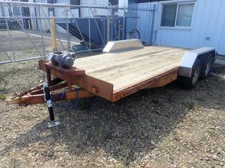 2001 16ft T/A Flat Deck Trailer C/w 2 5/16 Ball Hitch, 5ft X 13in Ramps, (3) 5000lb Trailer Jacks And Warn M12000 6-Ton Winch. VIN 4P5CF1629T1118983