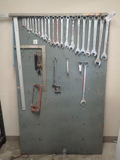 Qty Of Assorted Wrenches C/w Drywall T Square And Assorted Hand Tools