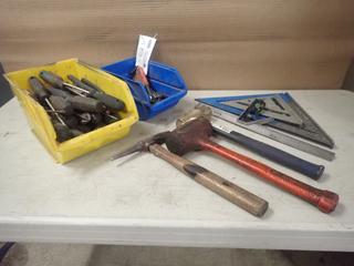Qty Of Screwdrivers, Allen Keys, Hammer, Square, Rubber Mallet And Assorted Hand Tools