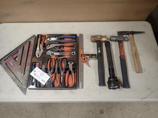 Qty Of Pliers, Adjustable Wrench, Vise Grip, Cutters, Hammer And Assorted Hand Tools