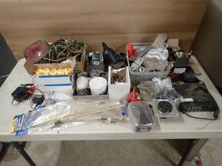Qty Of Door Locks, Hinges For Toolboxes, Locks w/ Keys, Brass Sprayer Wands, Relm Radio w/ Mic, Plugs And Misc Supplies