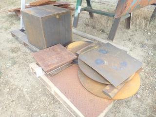 Qty Of Assorted Steel Plate C/w 18in X 18in X 18in Steel Storage Box