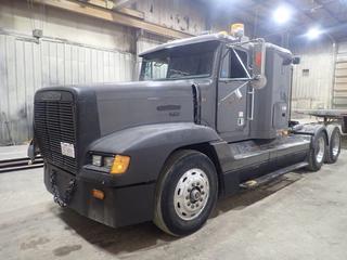 1991 Freightliner Conventional T/A Truck Tractor c/w Detroit Series 60, Eaton Fuller 18 Spd RTO, 40" Sleeper, 45,500 KW GVWR, Showing 191,010 Kms, Showing 8778 Hours, 11R24.5 Tires. VIN 2FUYDSEB1MV393094. Damaged To Hood & Passenger Frame.