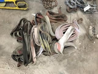 Quantity of Assorted Lifting Slings. Note:  Frayed Damaged Slings.