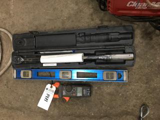 CDI Torque Wrench c/w 2' Level & Kleins Tools Clamp Meter.