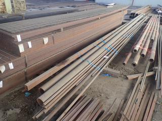 (2) Steel Pipe Approx. 40'x6 3/4"x3/8" c/w (1) Rectangular Steel Channel Approx. 40'x4"x3", 1/4" Thickness, &  Quantity of Approx. 40'x1 1/2"x1/8" Steel Pipe. Note:  Lot Only Includes Steel Marked with Blue Ribbon.