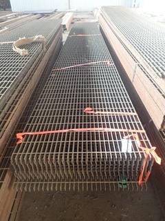 Quantity of (16) Sheets of Steel Grating Approx. 24'x3'x1 1/4" c/w  (2) Sheets Approx. 24'x3'x1". Orange Ribbon.