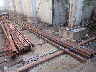 Quantity of (6) Sections of Steel Square Channel Approx. 61'x3 1/2"x1/4". Note: Lot Only Includes Steel Marked with  Blue Ribbon. 