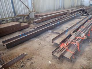 (2) Sections of Steel I-Beam Approx. 30'x12"x8", (1) 26"x14"x8". Note: Lot Only Includes Steel Marked with Blue Ribbon.