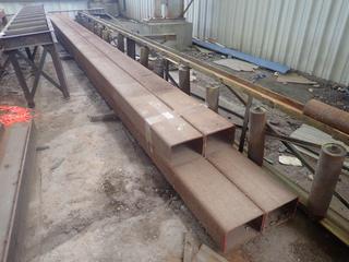 Quantity of (4) Sections of Steel Rectangular Channel (2) 35'x12"x8" (2) 32'x12"x8", 1/2" Thickness. Note:  Lot Only Includes Steel Marked with  Blue Ribbon.
