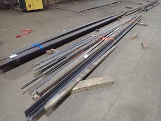 Quantity of Assorted Steel Bar, Flat Bar, Square Channel, Angle Steel, Lengths Up to 22'. Note: Lot Only Includes Steel Marked with Orange Ribbon.