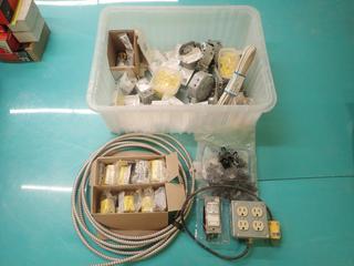 Qty Of Wire, Barretts, Electrical Boxes, Plug Ins And Misc Electrical Supplies