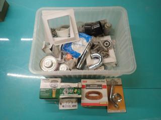 Qty Of Assorted Plumbing Supplies, Strainer Basket, Wax Gasket, Shower Arm And Flange, Glue, Clamps And Misc Supplies