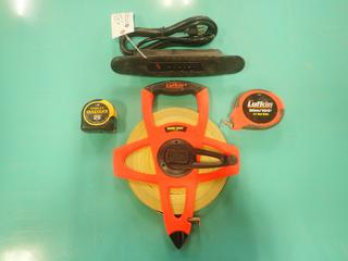 Lufkin 90M Reel Measuring Tap, Lufkin 30M Measuring Tape, Stanley 25ft Measuring Tape And Power Bar