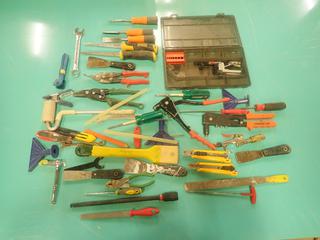 Qty Of Rivet Guns, Scrapers, Screwdrivers, Tin Snips, Pliers, Knives And Assorted Hand Tools