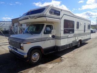 1988 Ford Cutaway w/ 1989 Triple E Regency C822XL Motorhome Structure C/w Ford 7.5L, A/T, 4989KG GVWR, (2) Single Beds, (1) Bathroom, (1) Kitchen, Norcold Fridge, Hydro Flame Furnace Heater, Canopy, Onan Model 4BGEFR26100F Emerald I 4kw Genset And 215/85 R16 Tires. Showing 72,438Kms. Structure VIN: 82211KPB6KW008220, Vehicle VIN: 1FDKE30G1JHB34460 *Note: Running Condition Unknown For Genset, Crack In Passenger Side Panel And Small Leak In Roof Window*
