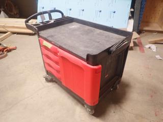 Rubbermaid Commercial Service Cart w/ 4-Drawers, Storage Cabinet And Power Supply *Note: No Keys*