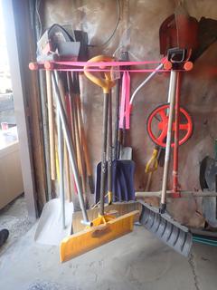 Qty Of Snow, Spade And Square Top Shovels C/w Ice Chipper, Sledge Hammer And Assorted Hand Tools
