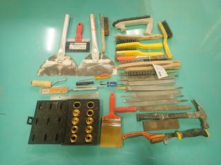 Wire Brushes, Files, Paint Brush, Screwdrivers And Brass Template Rings