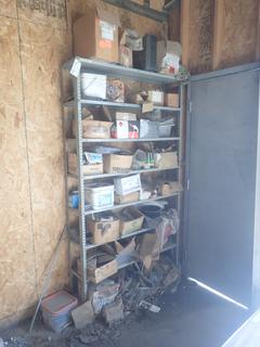 48in X 12in X 87in Shelving Unit C/w Qty Of Nails, Screws, Bander Clips, Staples And Misc Supplies