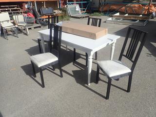 61in X 34in X 29in Table C/w (4) Chairs, (1) Chair In Box And Extended Leaf *Note: Dirt/Stains On Chair*