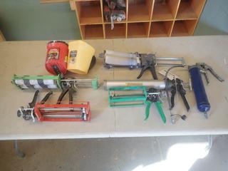 Qty Of Caulking Guns C/w (2) Paint Pails And (1) Grease Gun